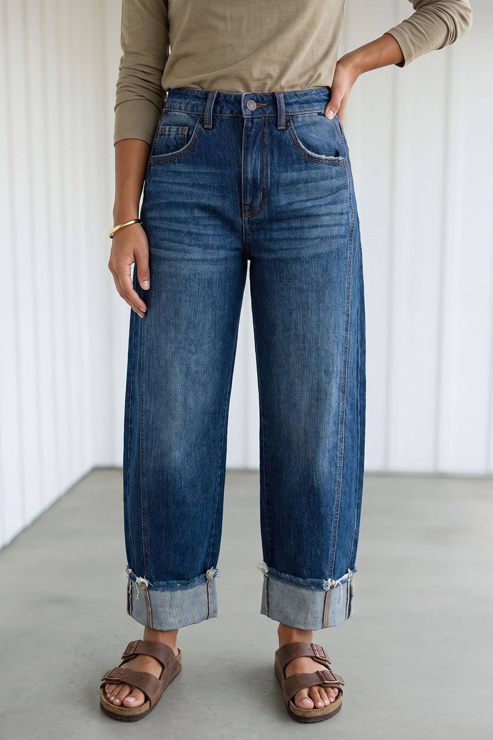 LAS Raw Hem Turnup Loose Ankle-length Pocket Jeans (4-16): Myosotis / 8