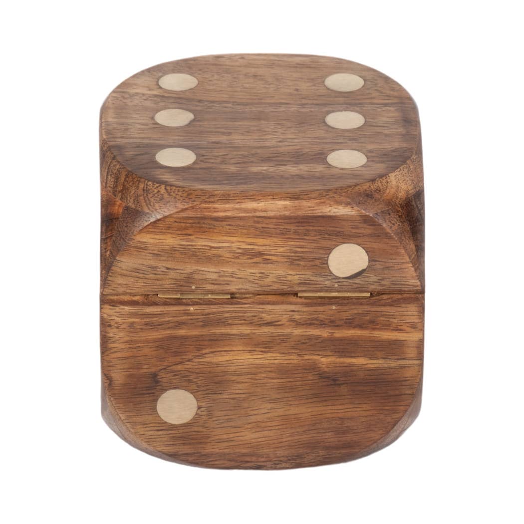 Box Game Set - Brown Mango Wood Dice-Shaped Storage, 4 in.