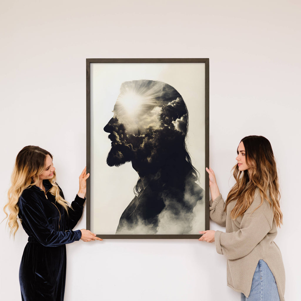Jesus Double Exposure - Jesus Canvas Art - Wood Framed Art: 6x10" Mini Canvas Art with Wood Box Frame