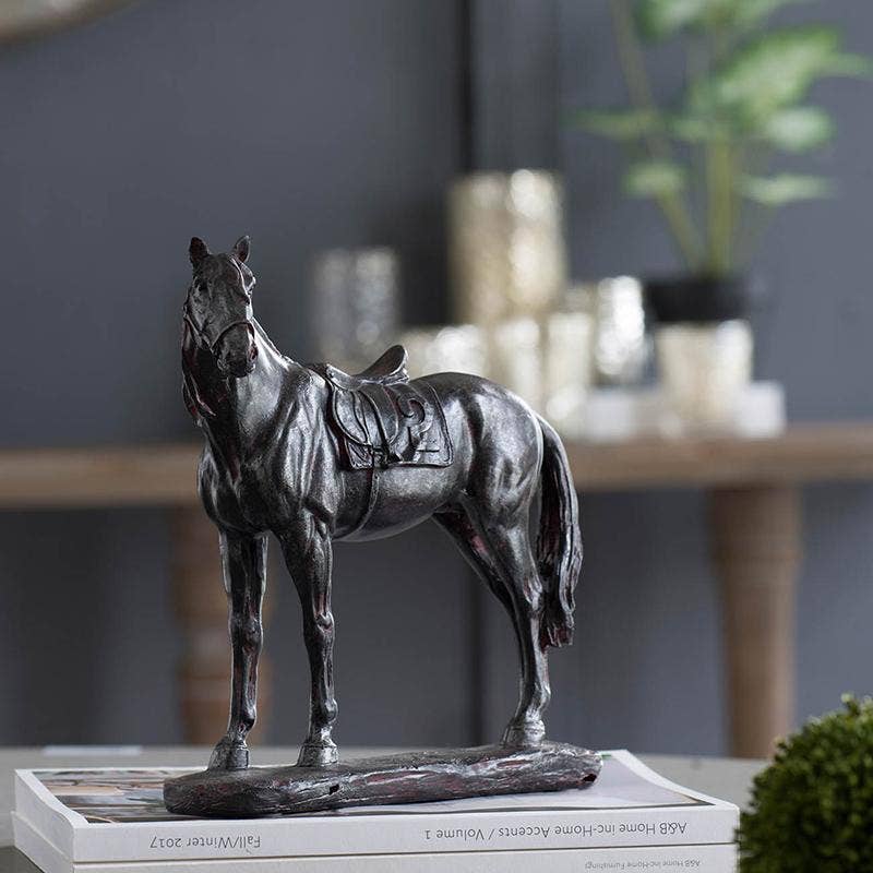 9.1x4x9.5" Polyresin Standing Horse Sculpture - Black