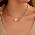 STAINLESS STEEL NON-TARNISH PEARL NECKLACE | 40NK9689: GOLD
