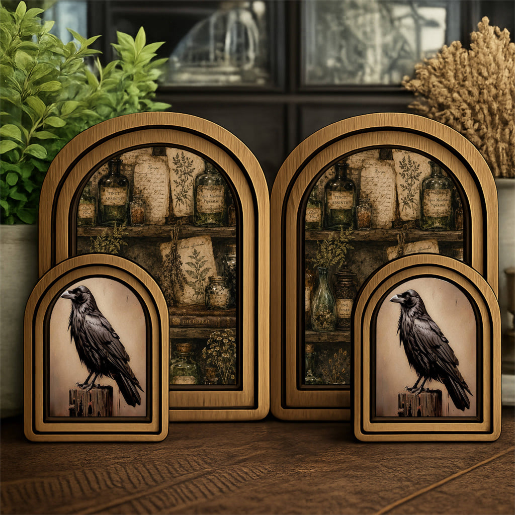 Layered Set Halloween Raven Canvas Art