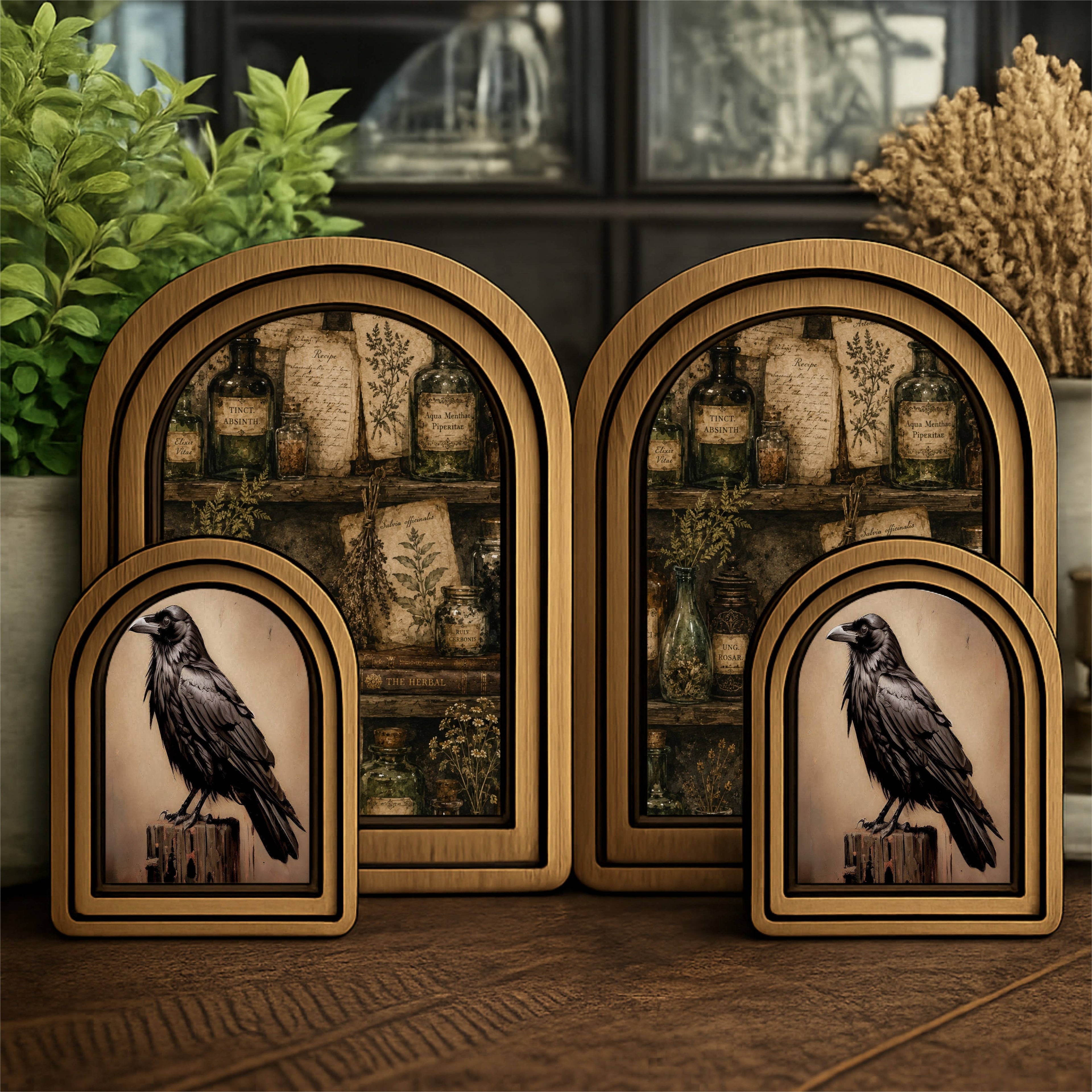 Layered Set Halloween Raven Canvas Art