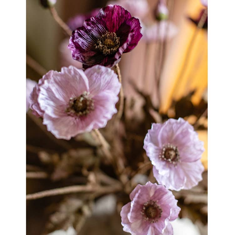 Rustic Poppy Flower Stem in Purple 23" Tall: Purple / One Stem