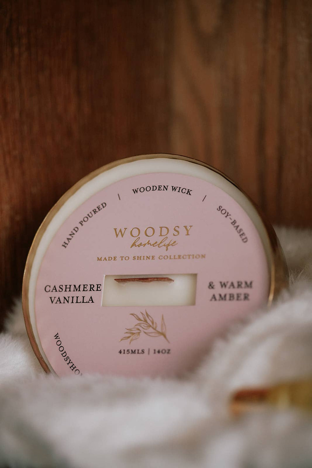 CashmereVanilla & WarmAmber|Solid Brass 14oz Pure Soy Candle