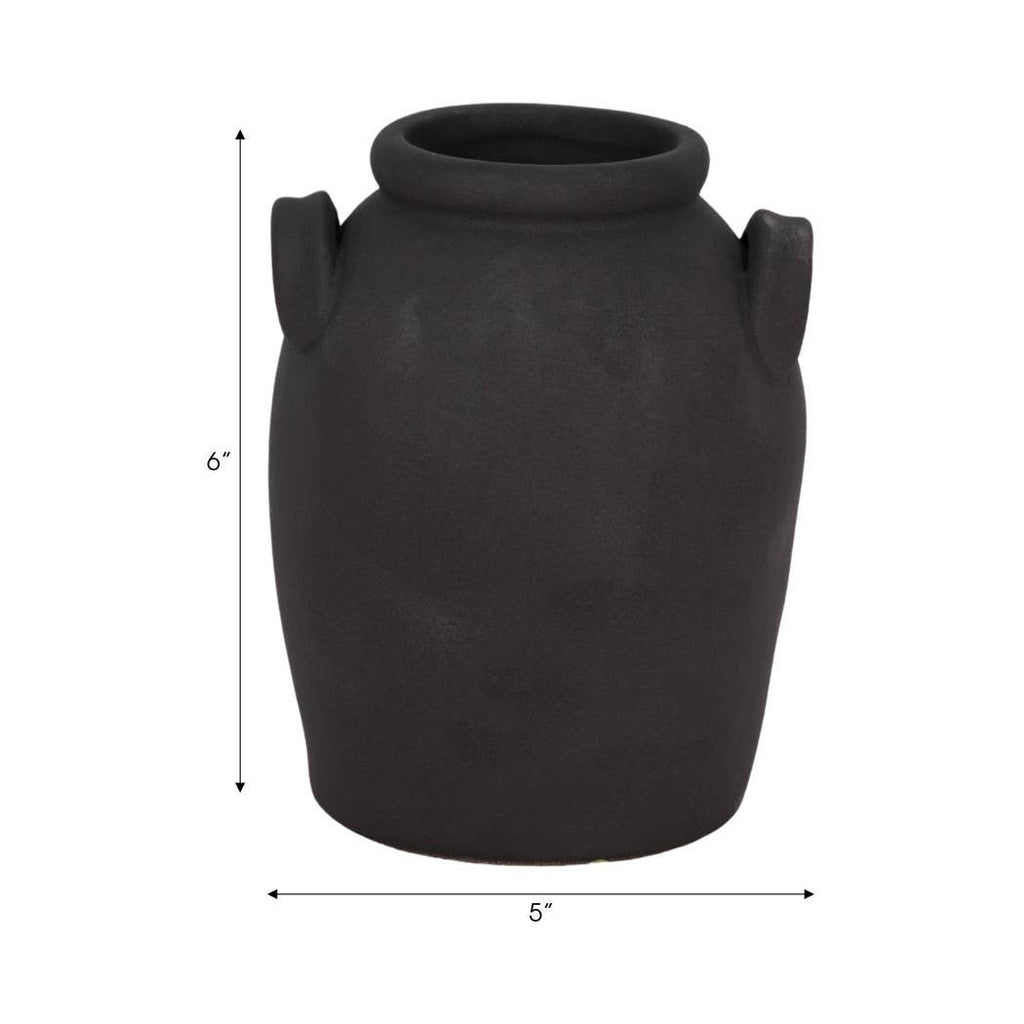 Black 6 in. Ceramic Amphora Rough Finish Jug with Handles