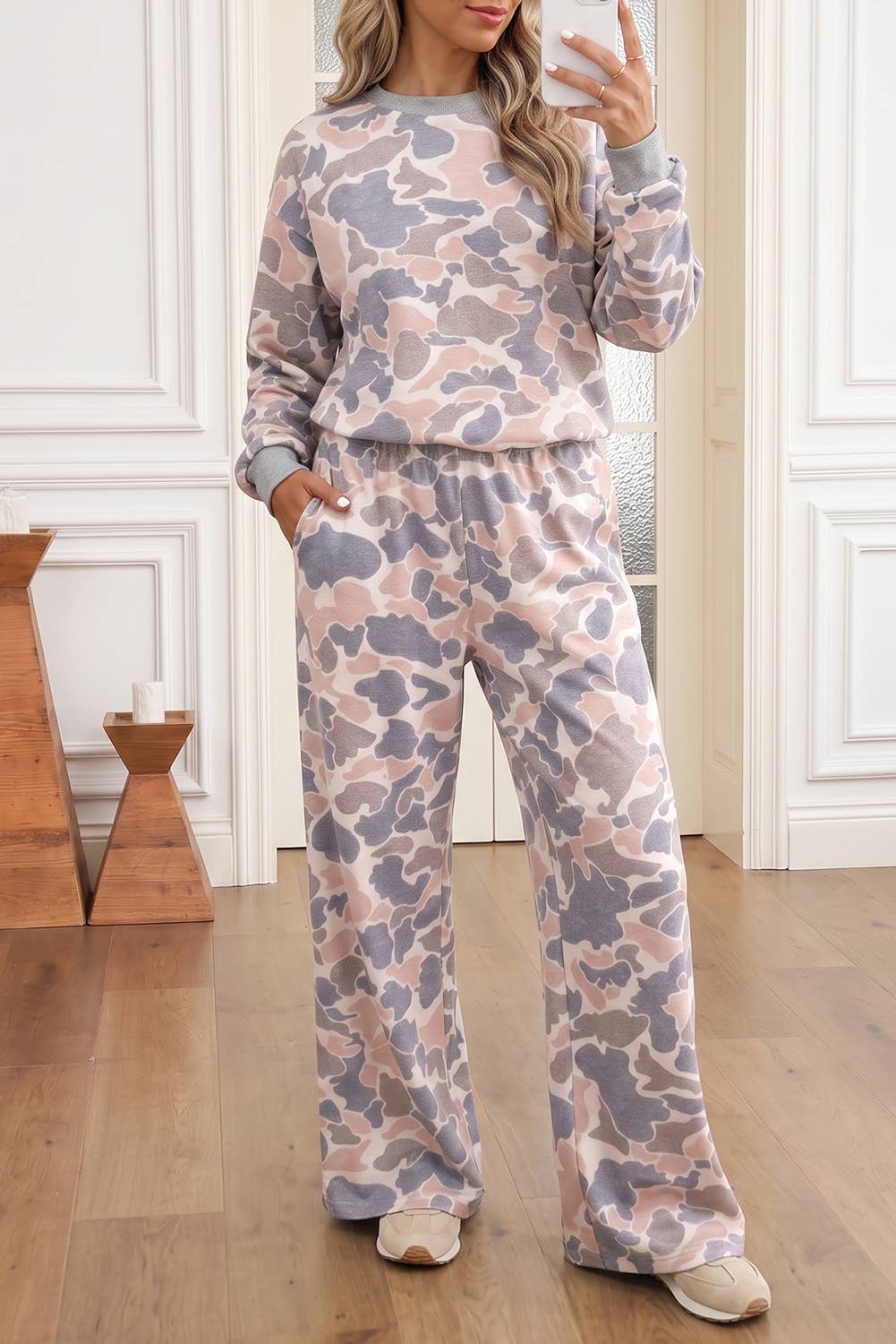 66 Plus Size Fall 2026 Camo Print Top 2pcs Pants Set (S-4X): Multicolour / XL