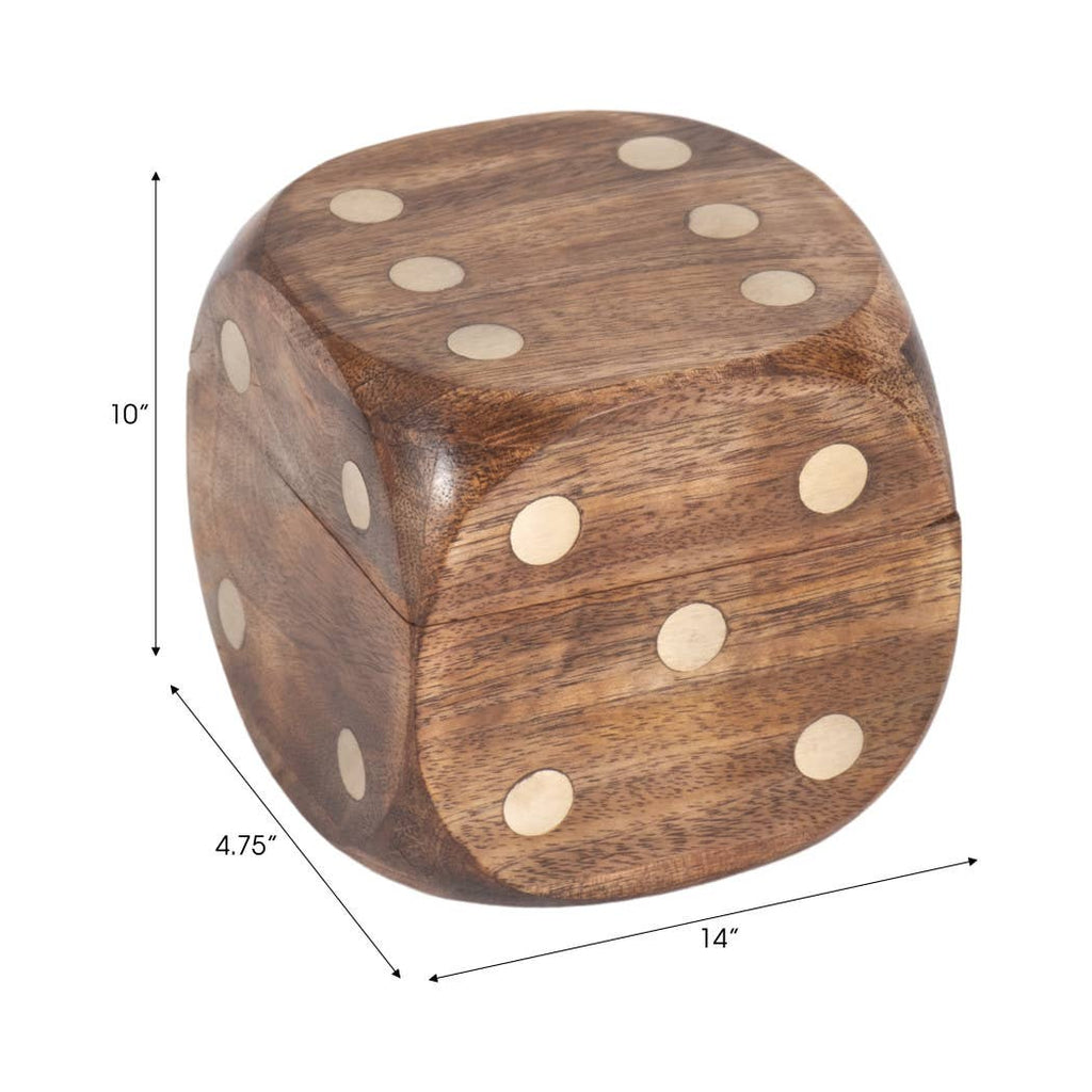 Box Game Set - Brown Mango Wood Dice-Shaped Storage, 4 in.