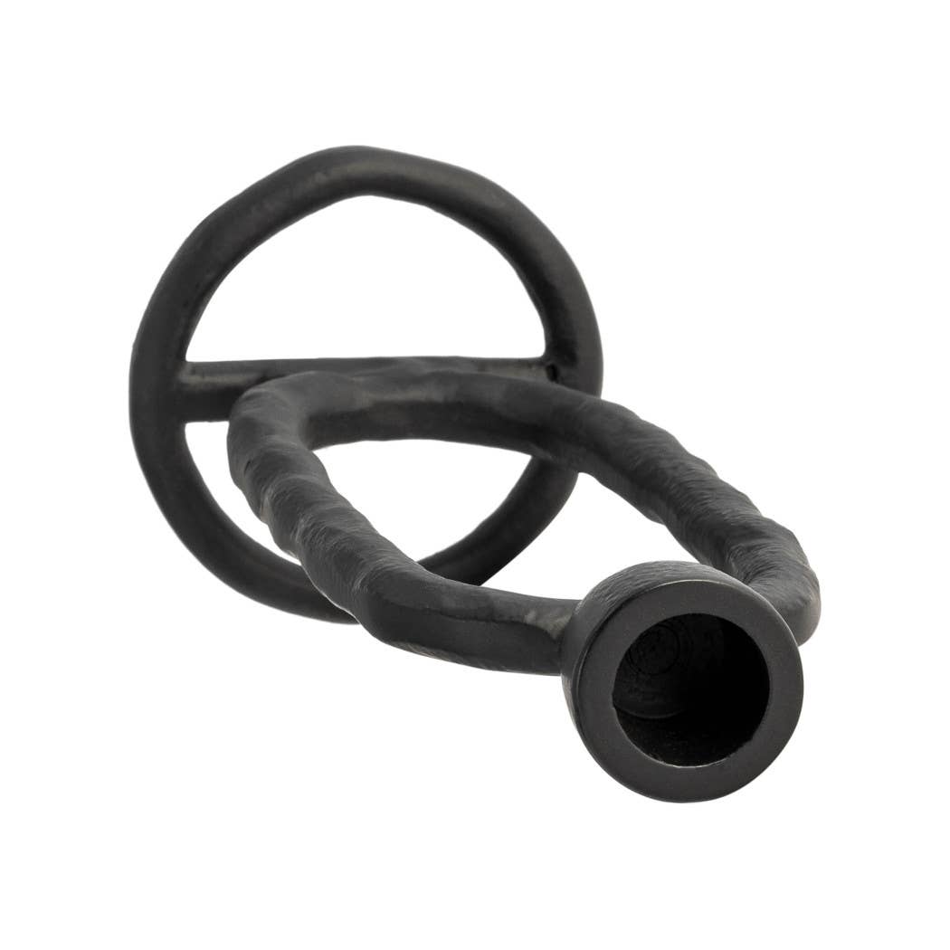 Metal Oval Sculpture Taper Candle Holder - Black, 8 in.