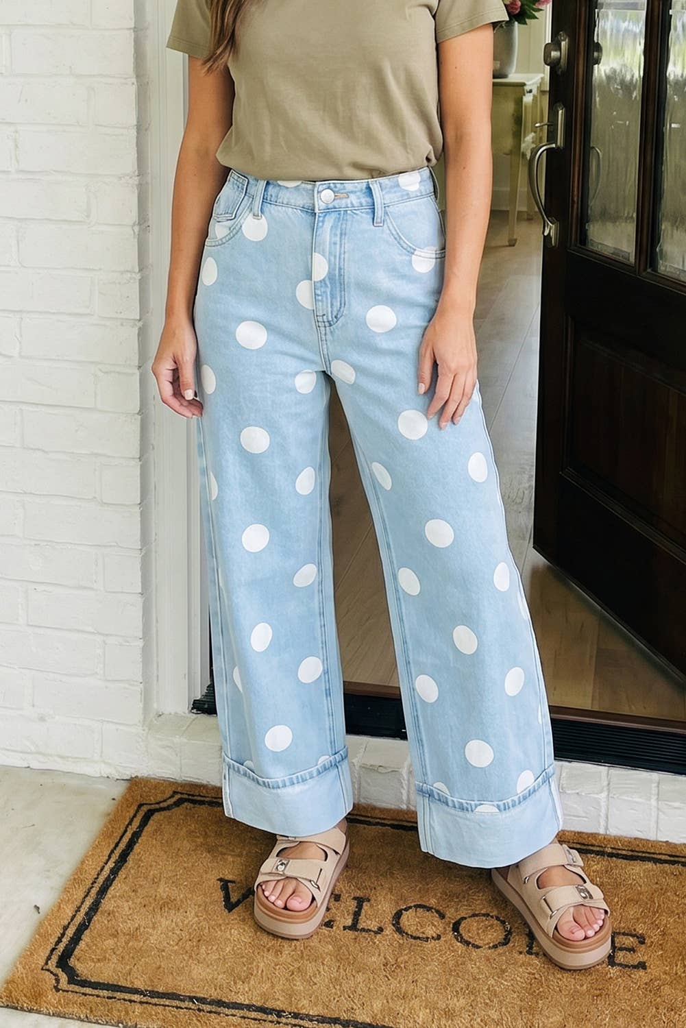 LAS Polka Dot Barrel High Waist Jeans (4-16): Blue / 12