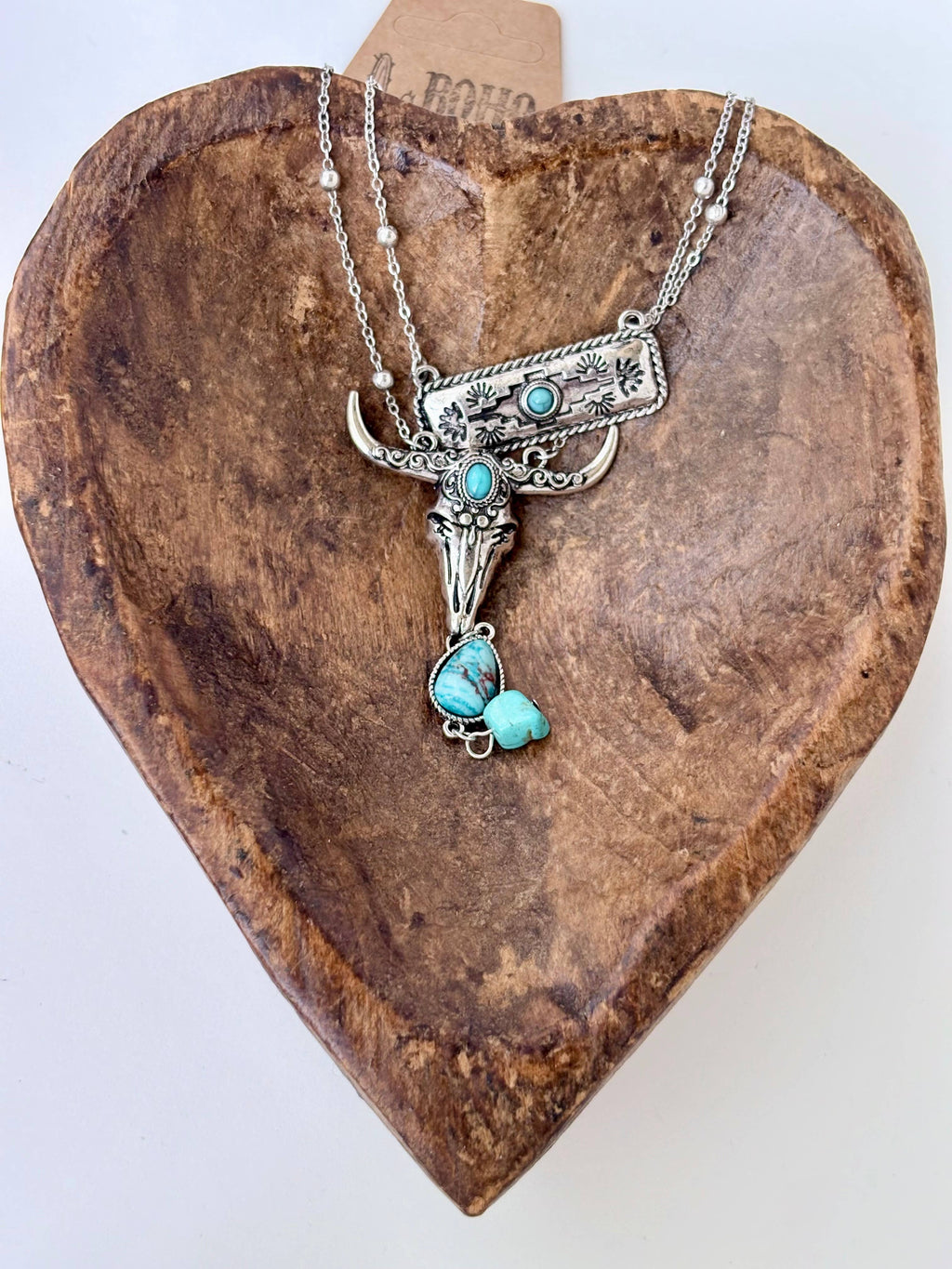Layered Western Style Turquoise Stone Pendant Necklace Set