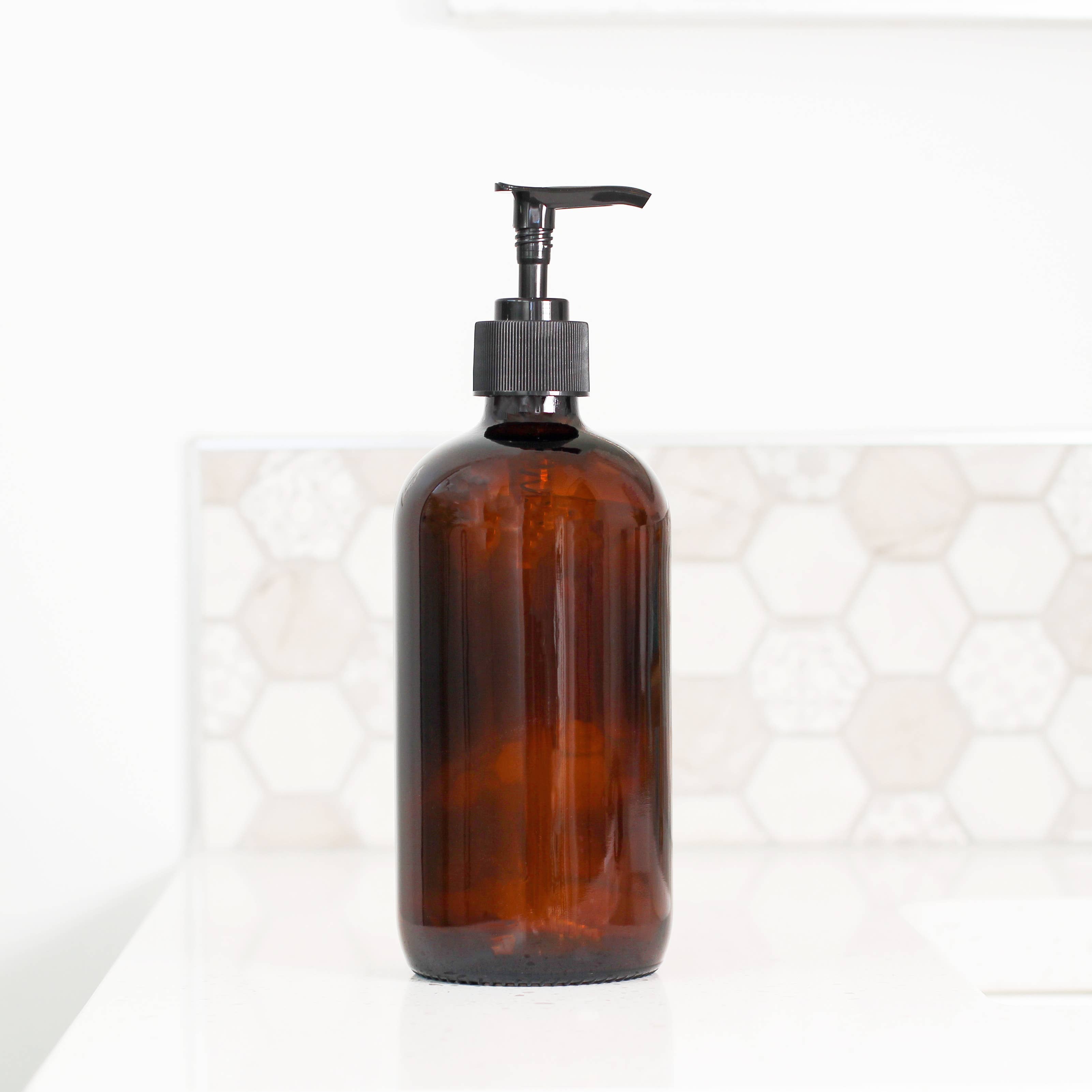 16oz Empty Amber Glass Lotion/Soap Bottle