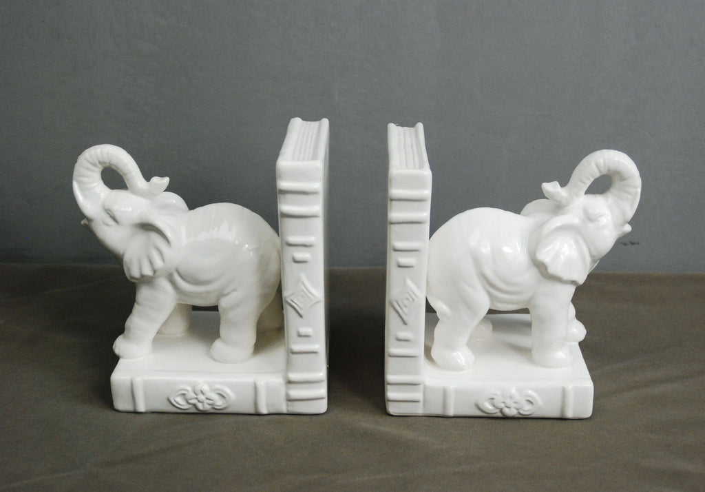 Bone White Elephant Bookends – Farmhouse Home Décor