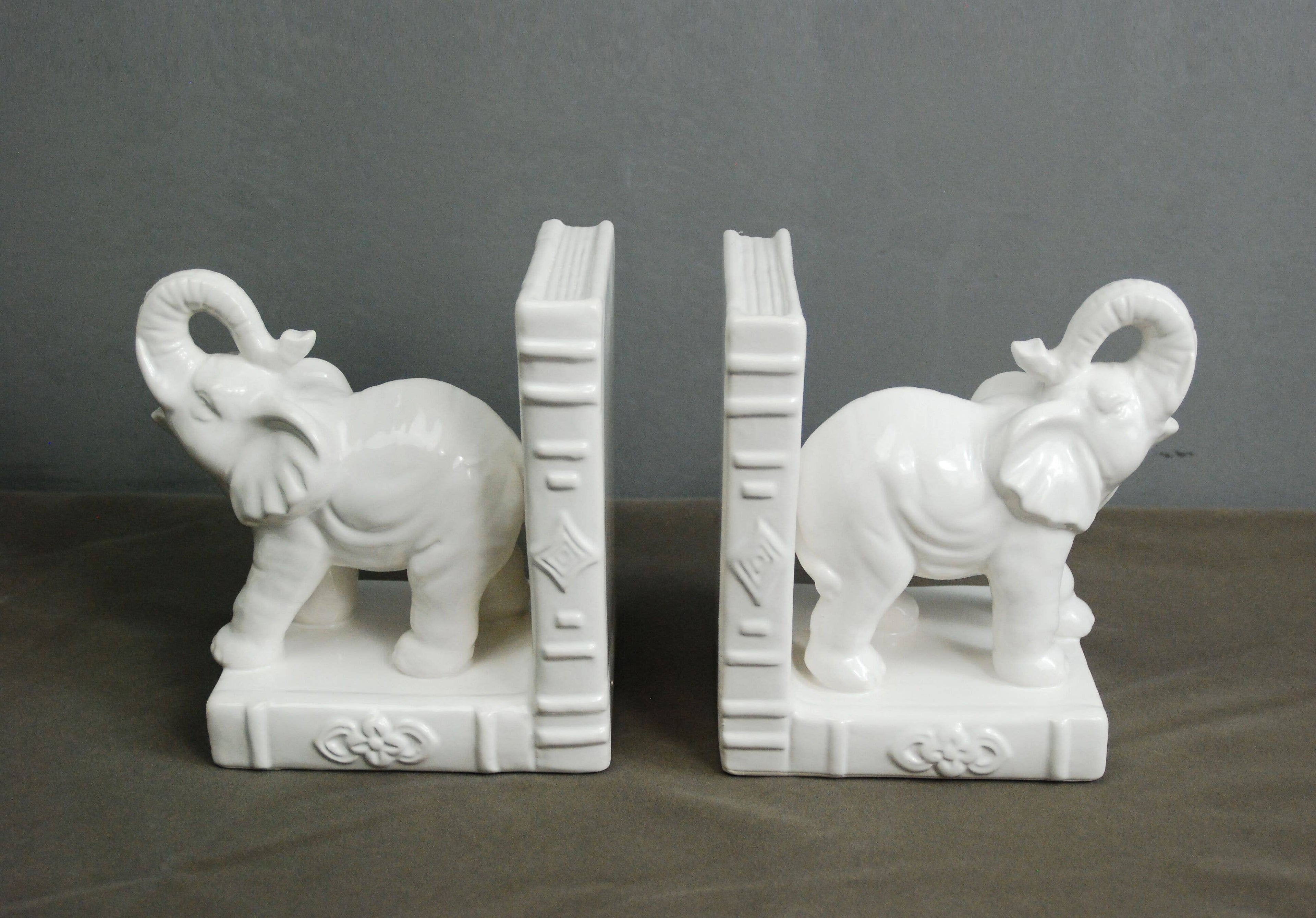 Bone White Elephant Bookends – Farmhouse Home Décor