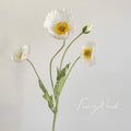 22'' Single Flocked Floral Poppy Spay, Colorful Silk Poppies: White