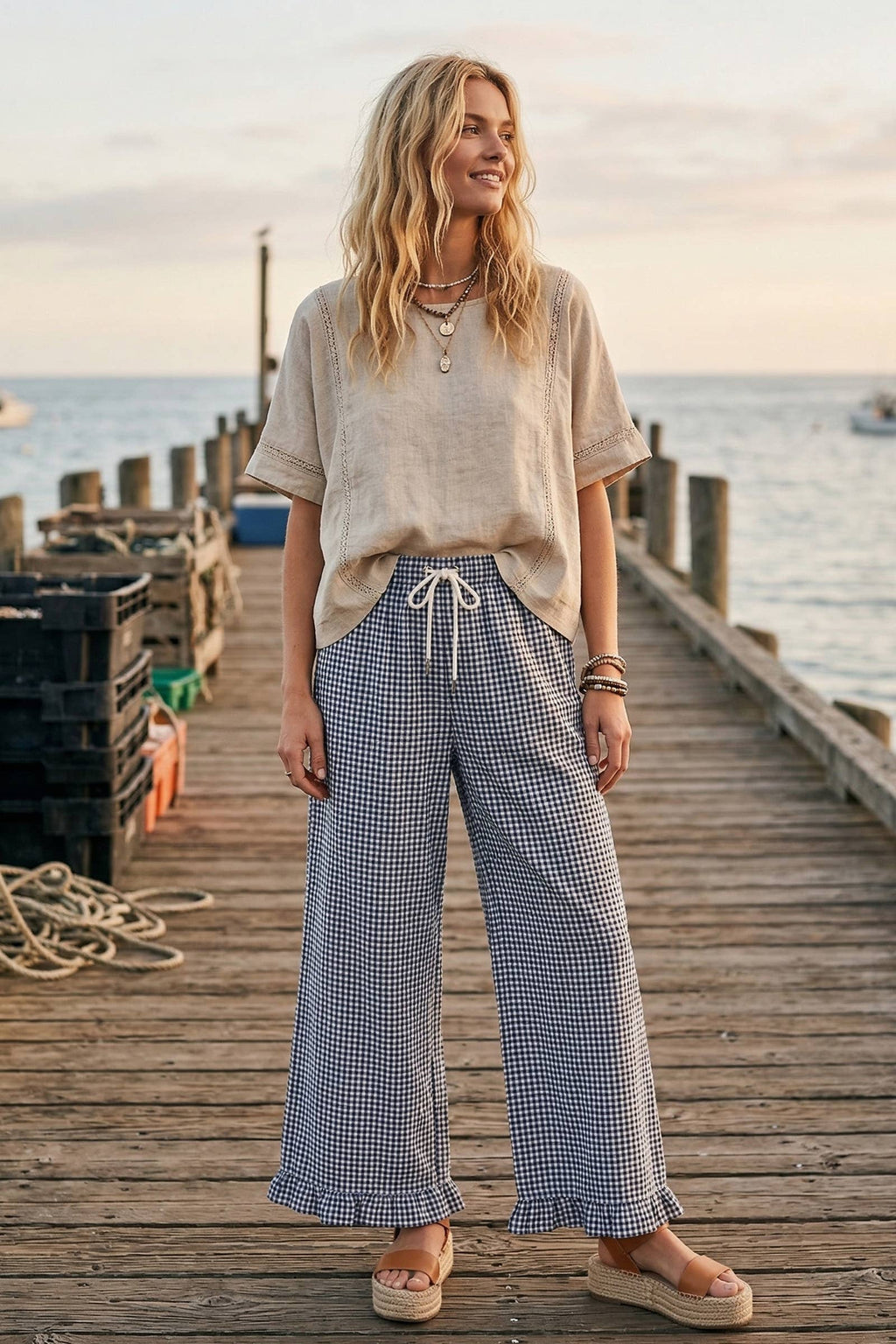 Checkered Gingham Fully Lined Pants: RED / M