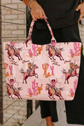 66 Patriotic Stars and Stripes Pattern Vinyl Glossy Tote Bag: Pink / One Size