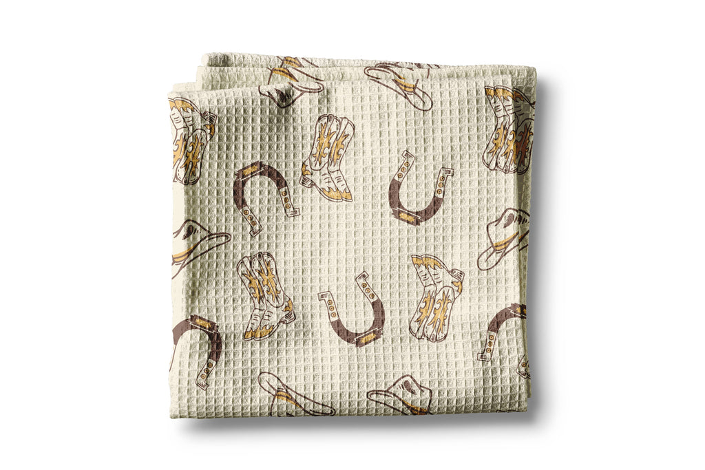 Retro Western Horse Boots Cowboy Hat Kitchen Towel Waffle