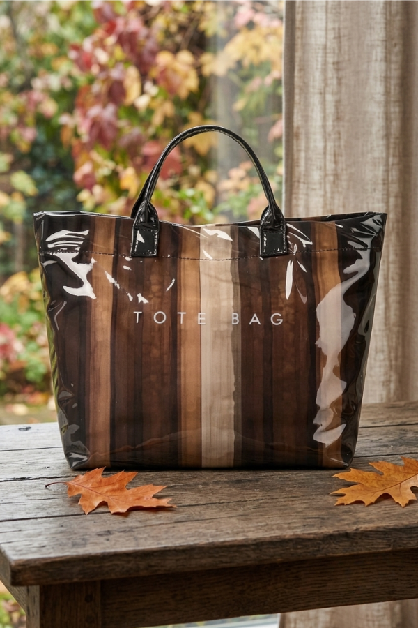 Brown Striped Vinyl TOTE BAG