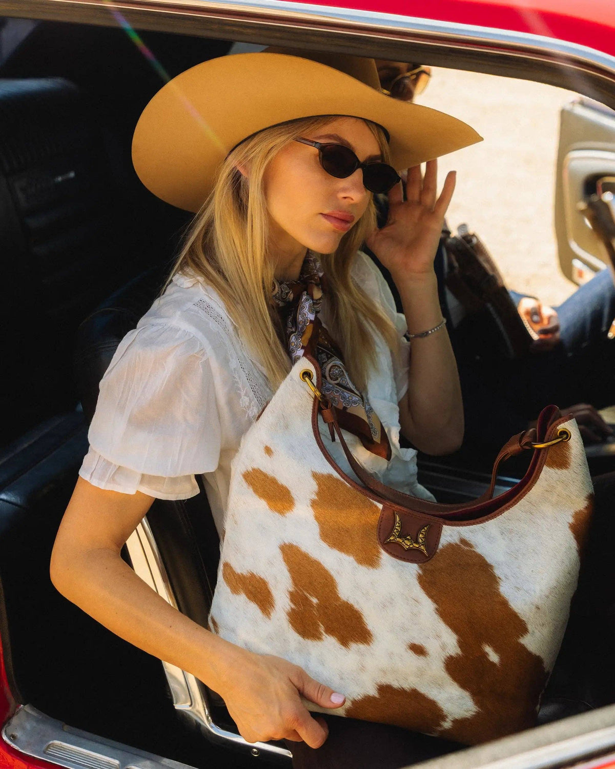 LW Large Purse - In Brown & White Cowhide & Calfskin: Nan / NaN / Brown & White Cowhide