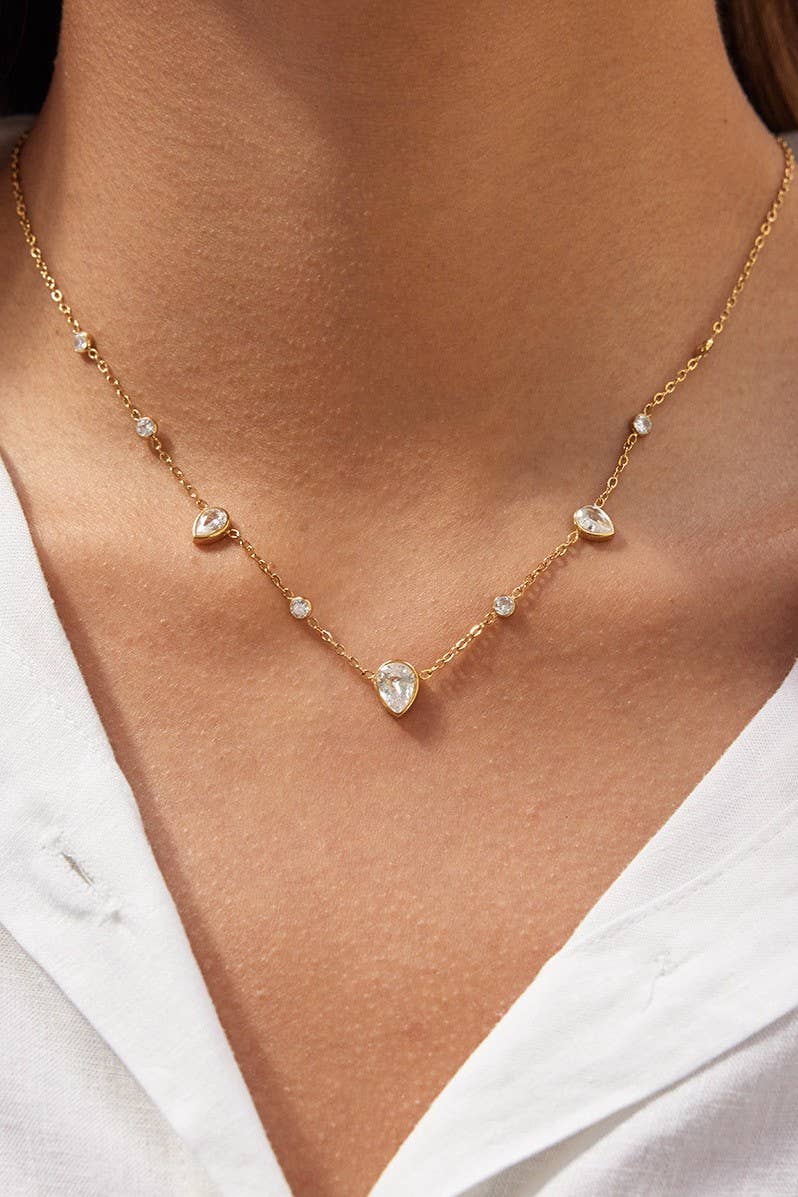 18K STAINLESS STEEL TARNISH FREE CZ NECKLACE | 40NK9693: GOLD