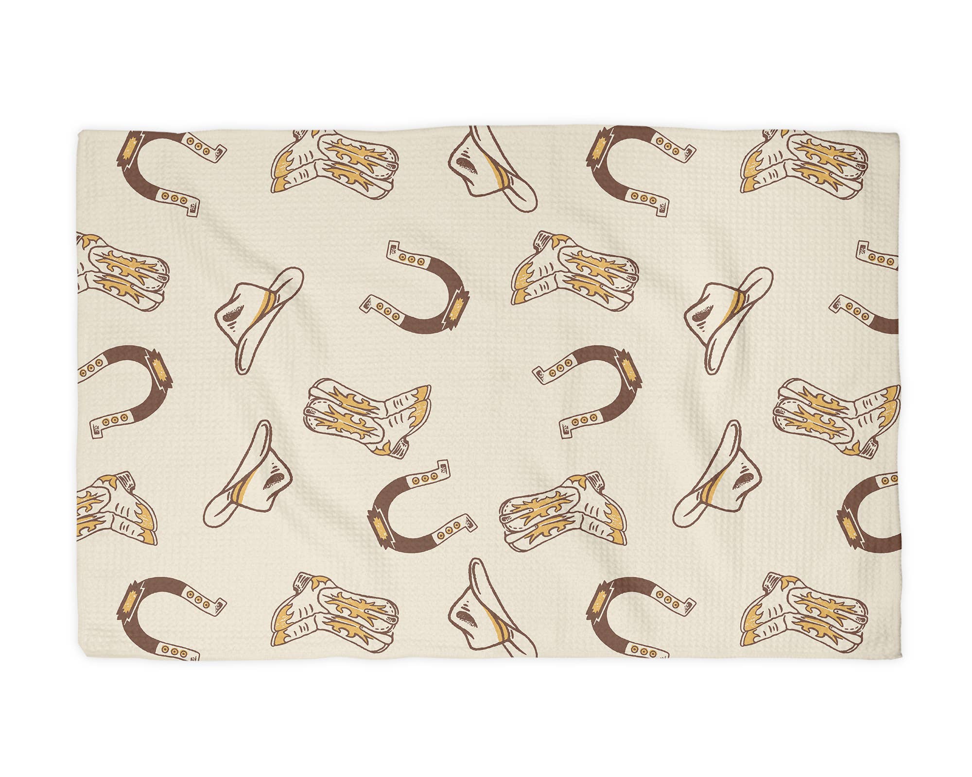 Retro Western Horse Boots Cowboy Hat Kitchen Towel Waffle