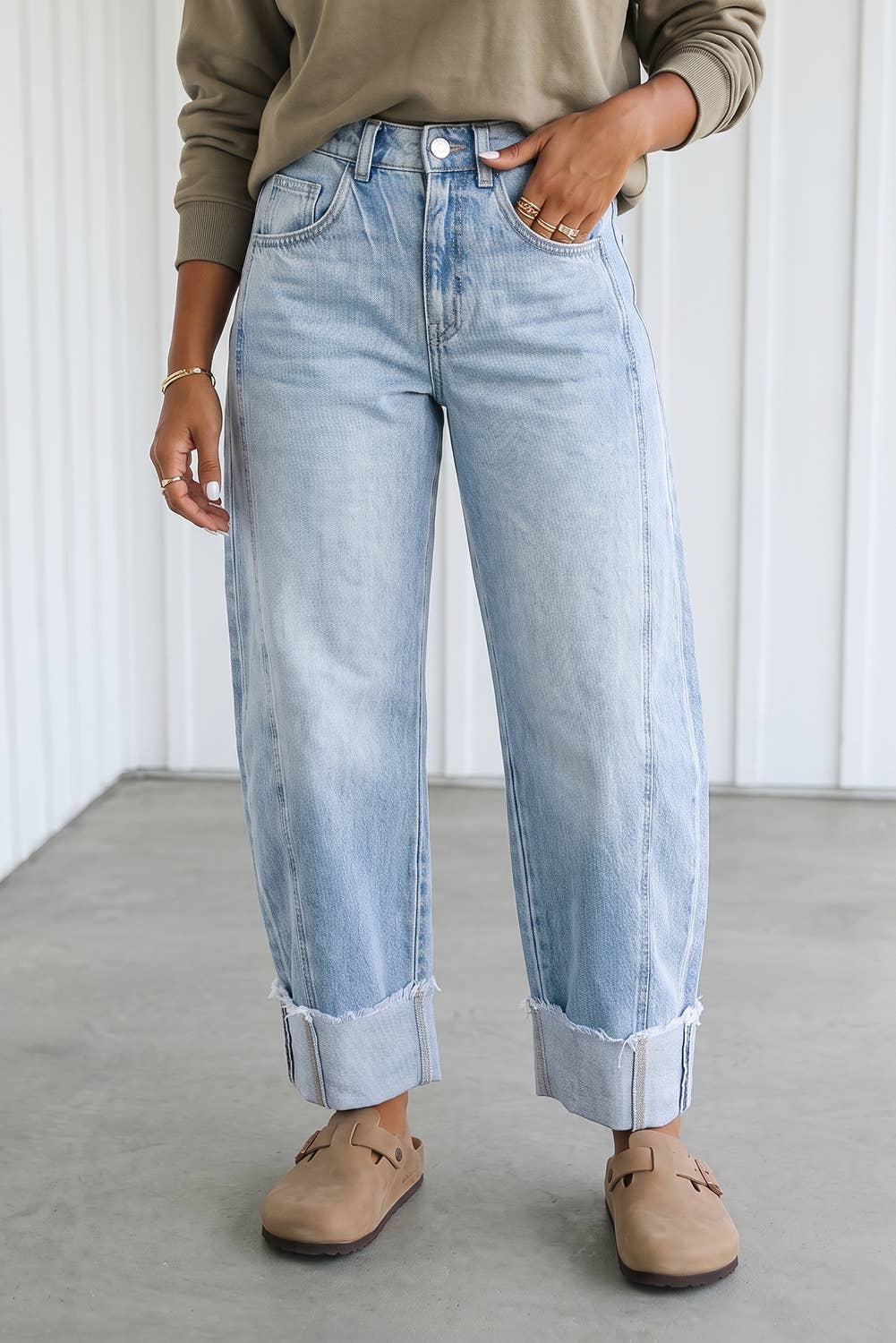 LAS Raw Hem Turnup Loose Ankle-length Pocket Jeans (4-16): Myosotis / 10