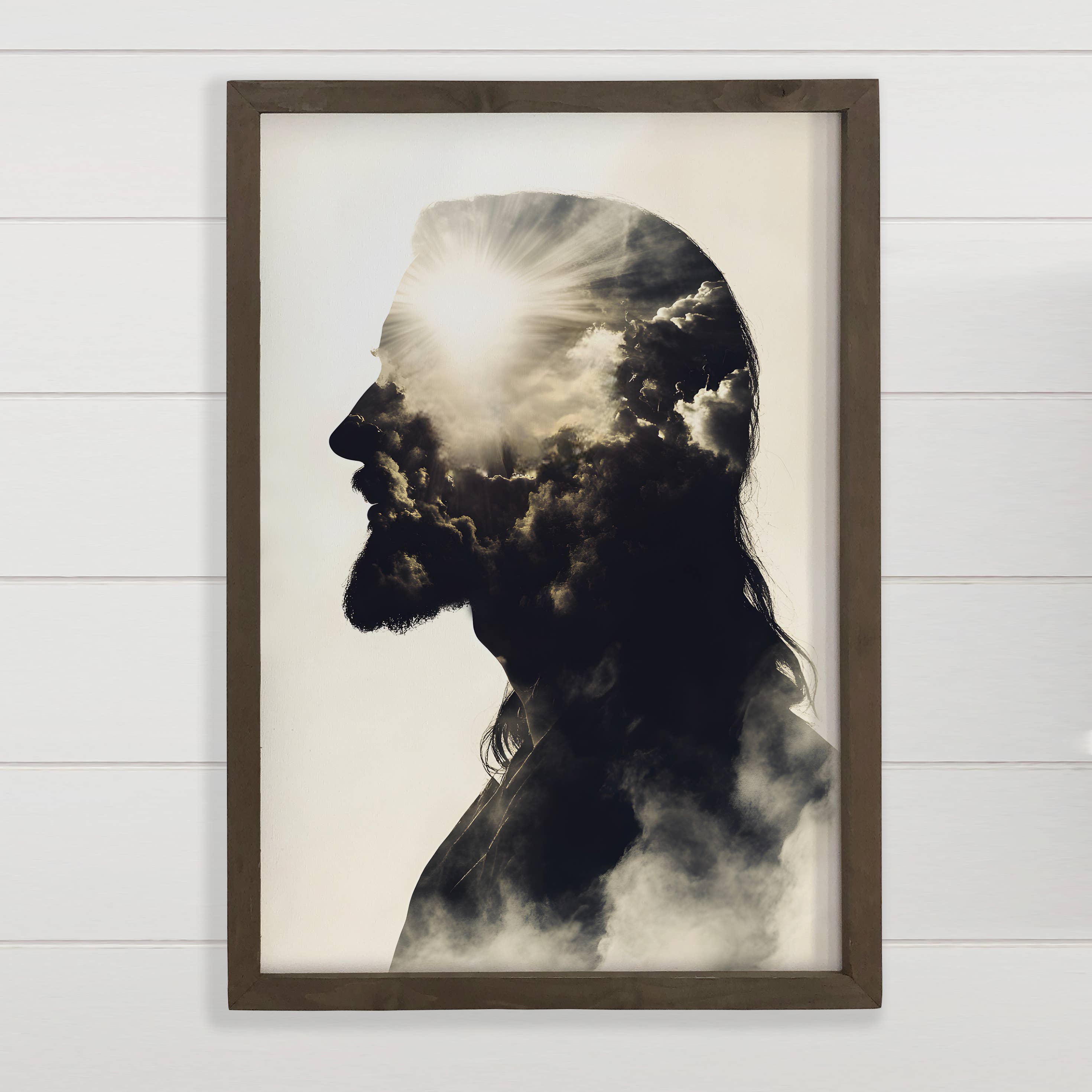 Jesus Double Exposure - Jesus Canvas Art - Wood Framed Art: 6x10" Mini Canvas Art with Wood Box Frame