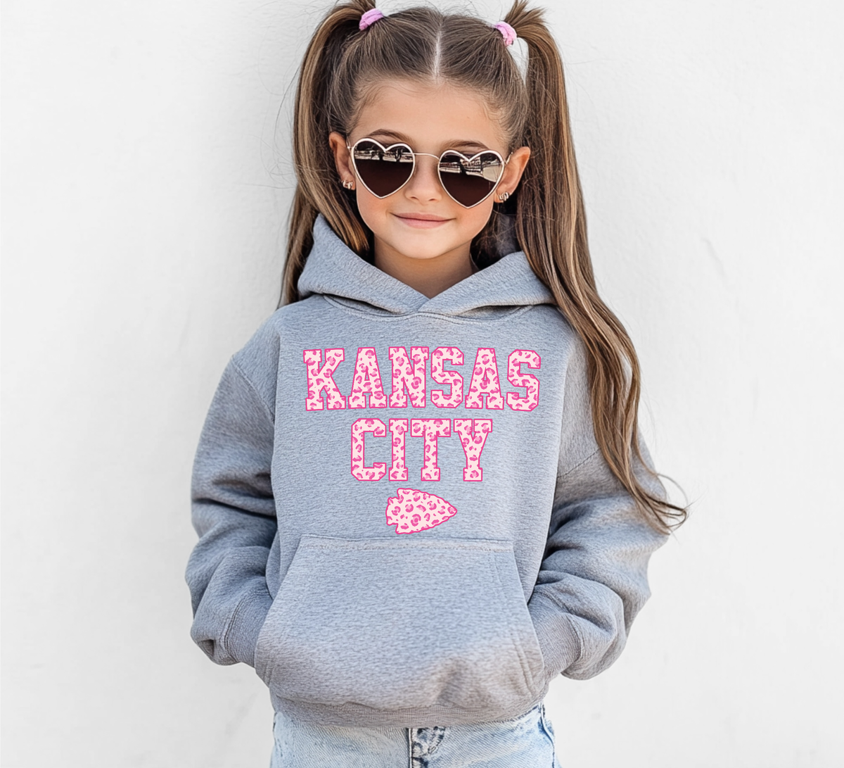 Youth Kansas City Leopard Sweatshirt/Hoodie: Safety Pink / L / Sweatshirt