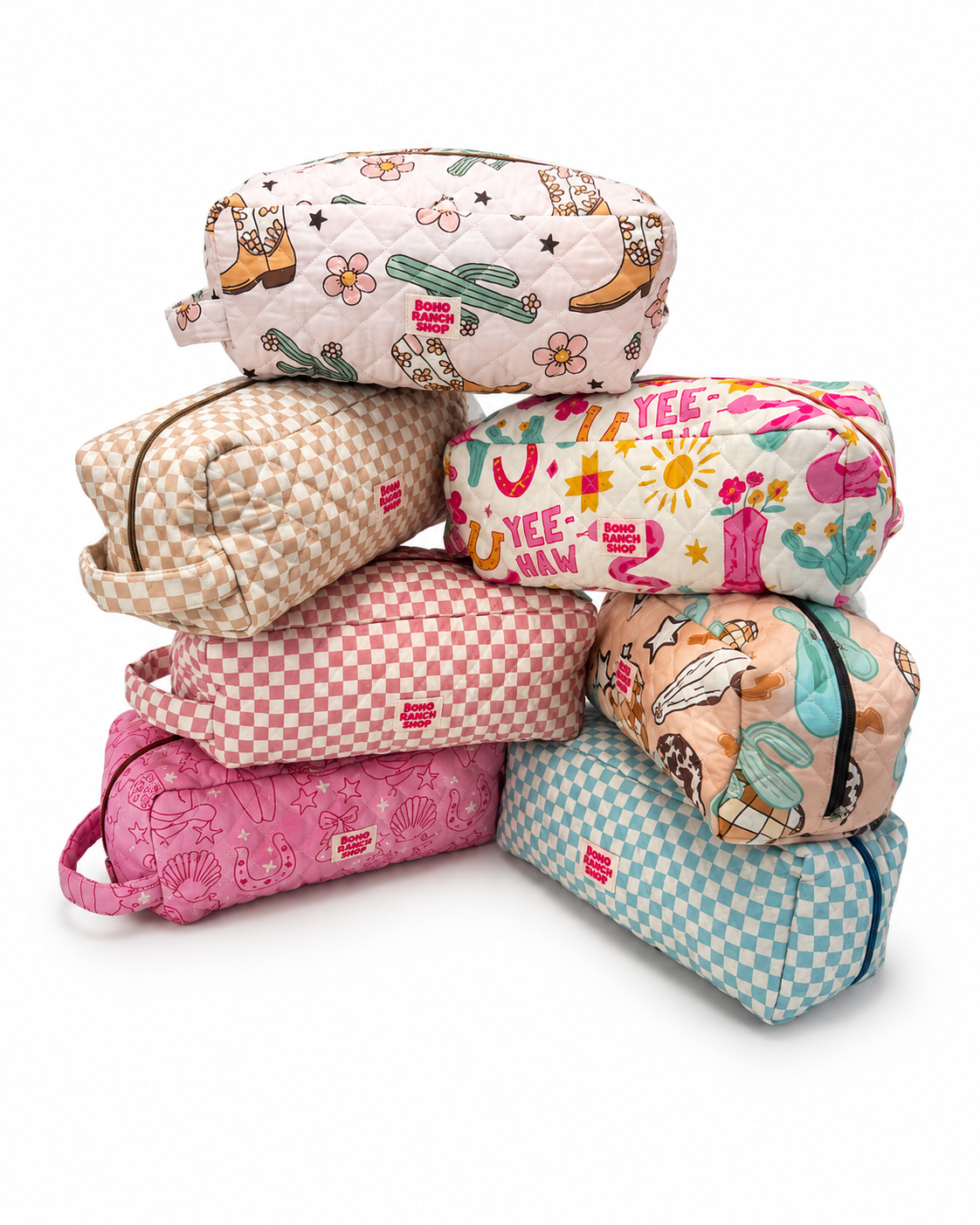 XL Western Fabric Toiletry Bag  Makeup Bag • Travel Pouch: PUNCHY PINK