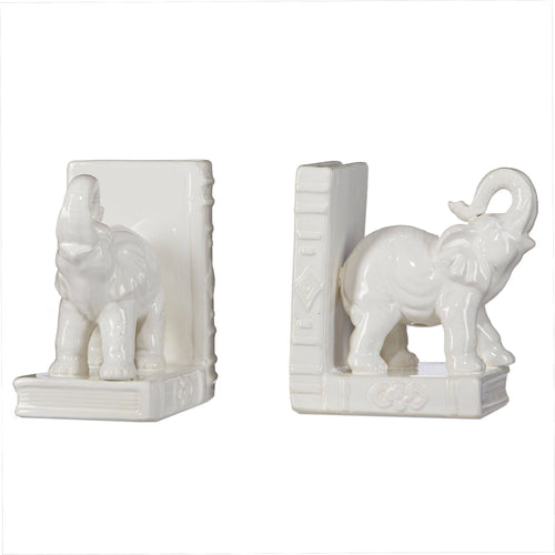 Bone White Elephant Bookends – Farmhouse Home Décor