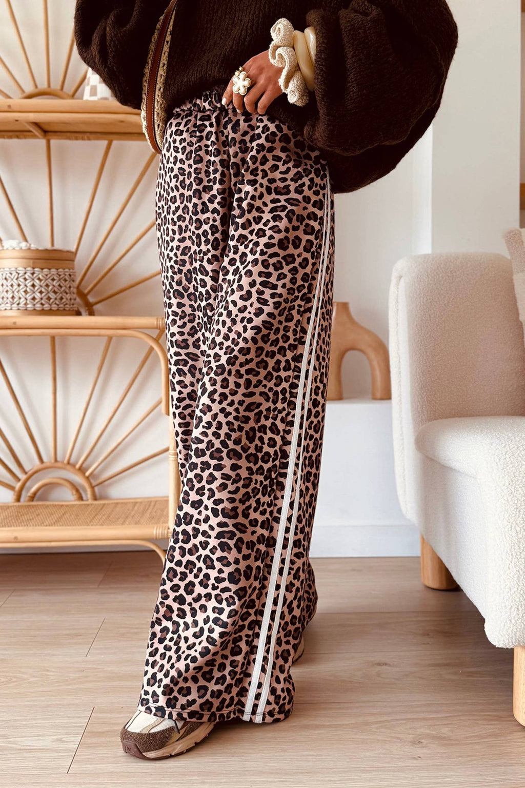 66 Classic Leopard Print High Waist Wide Leg Pants (S-4X): Beige / L