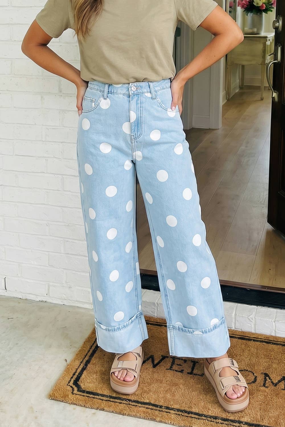 LAS Polka Dot Barrel High Waist Jeans (4-16): Blue / 8