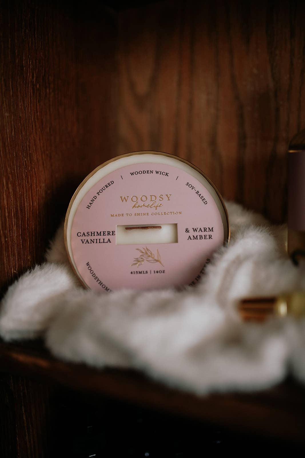 CashmereVanilla & WarmAmber|Solid Brass 14oz Pure Soy Candle