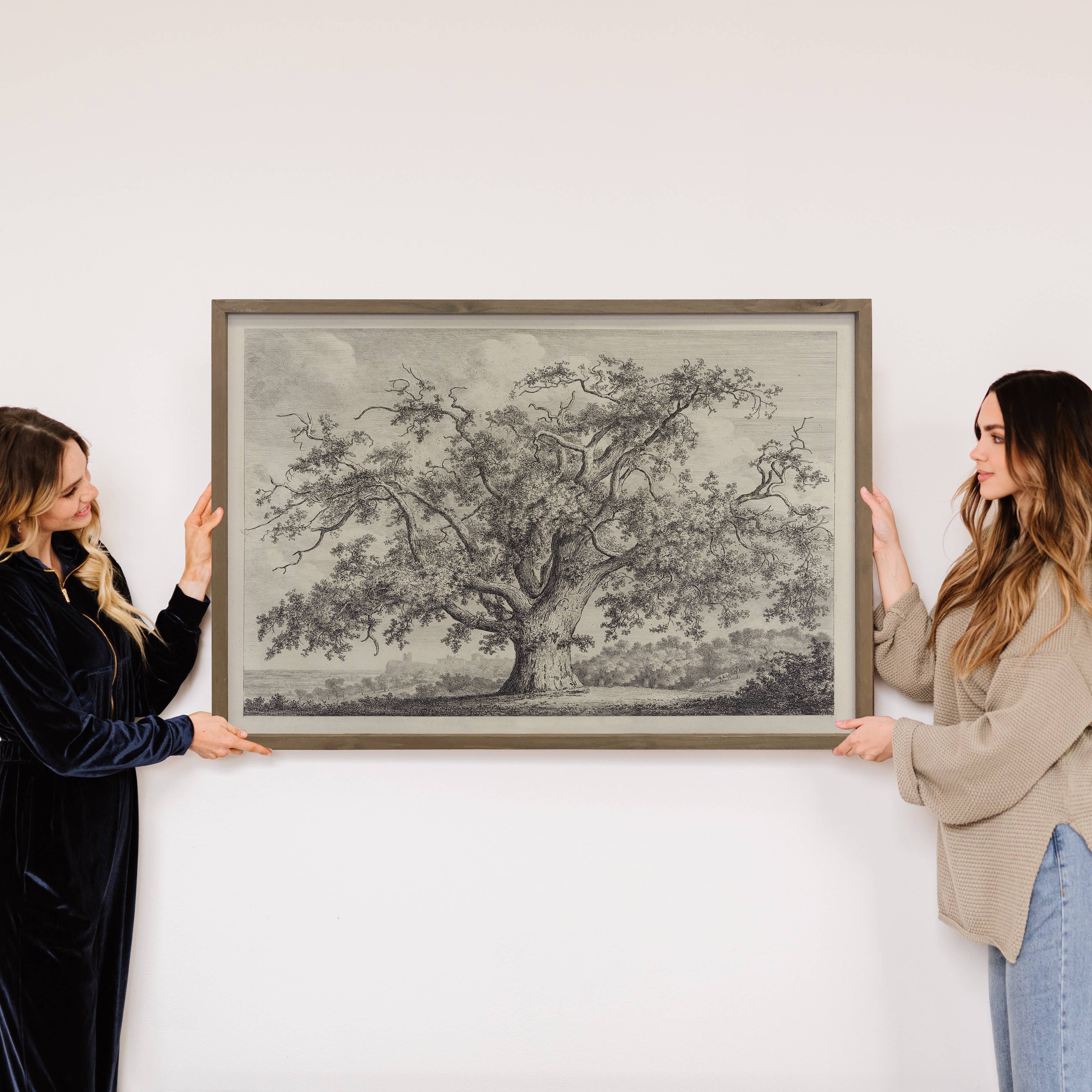 Large Old Elm Tree - Large Tree Sketch Canvas Art - Framed: 20x30" Large Canvas Art with Thick Wood Frame
