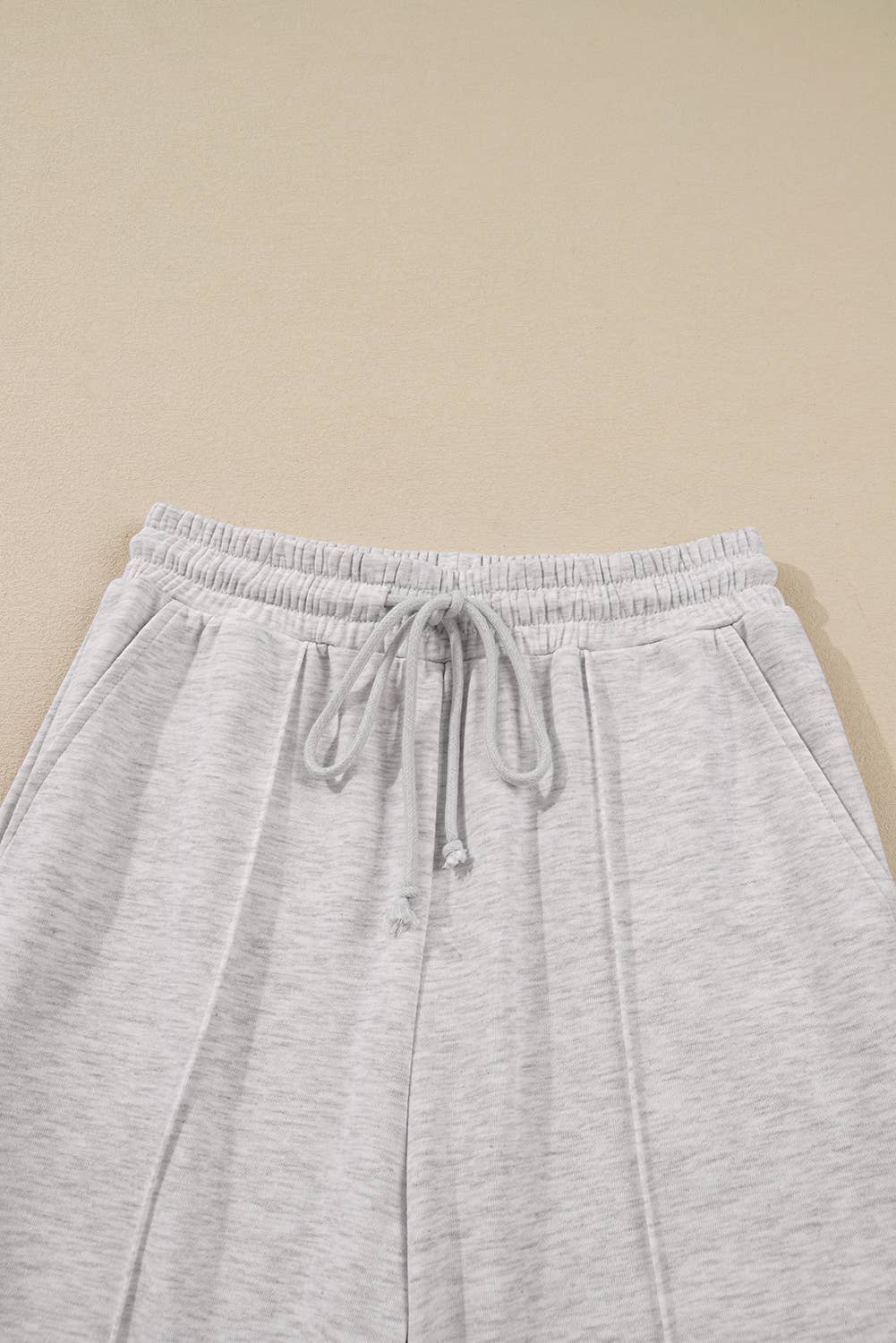 Polo Collar V Neck Pullover and Drawstring Sweatpants Set: Light Grey / L