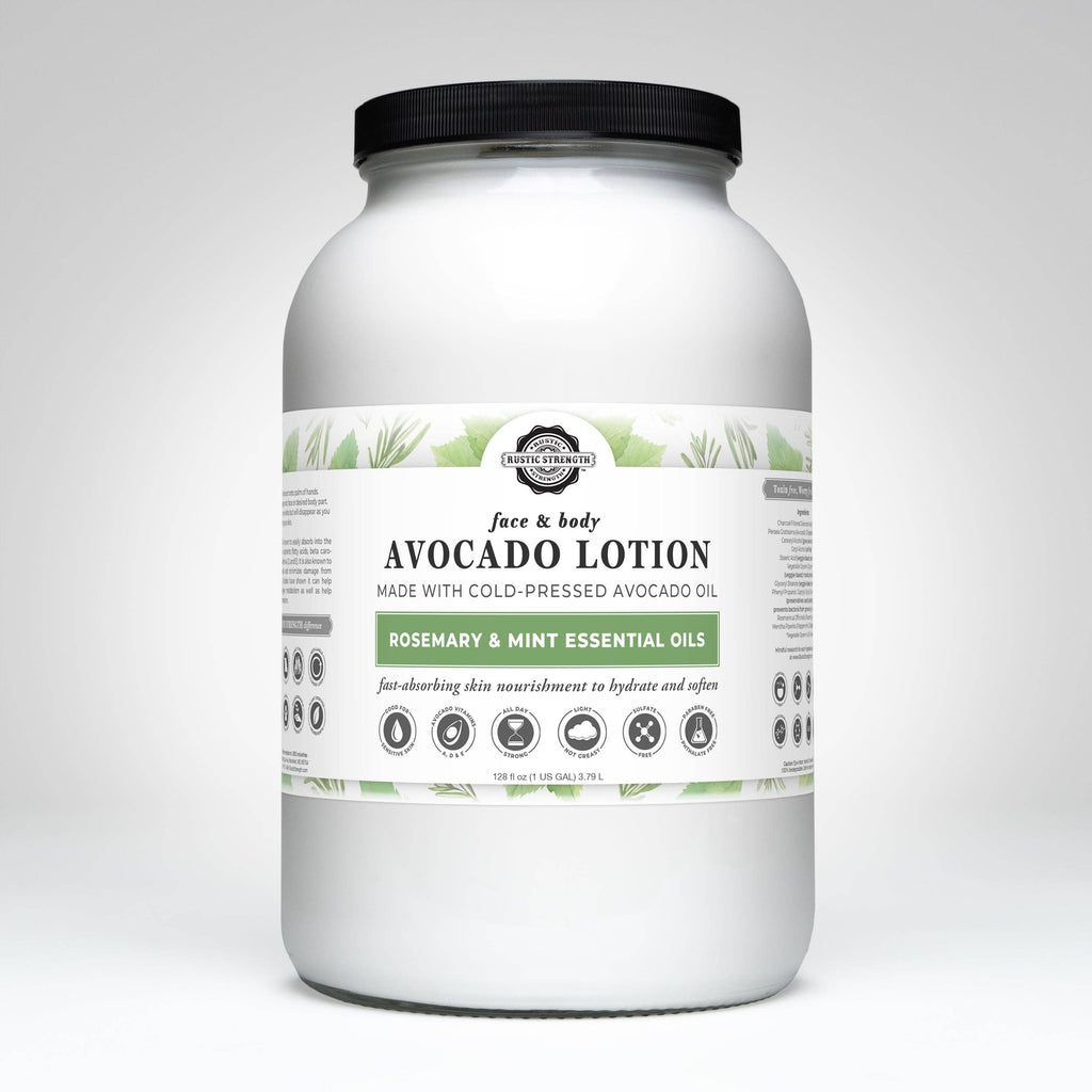 Avocado Lotion for Face & Body: Lavender & Tea Tree (essential oils) / 1 Gallon Glass Wide-Mouth Jar