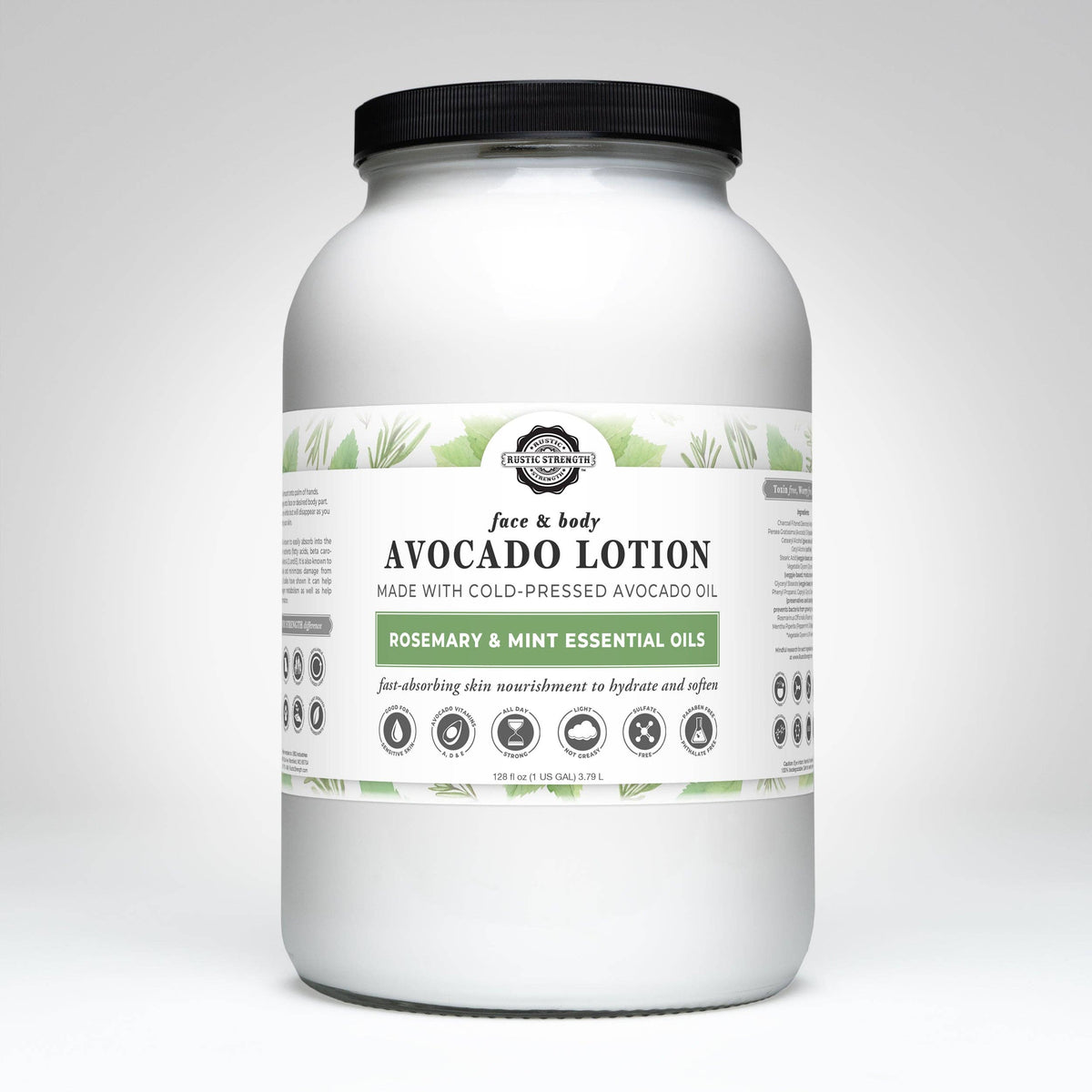 Avocado Lotion for Face & Body: Lavender & Tea Tree (essential oils) / 1 Gallon Glass Wide-Mouth Jar