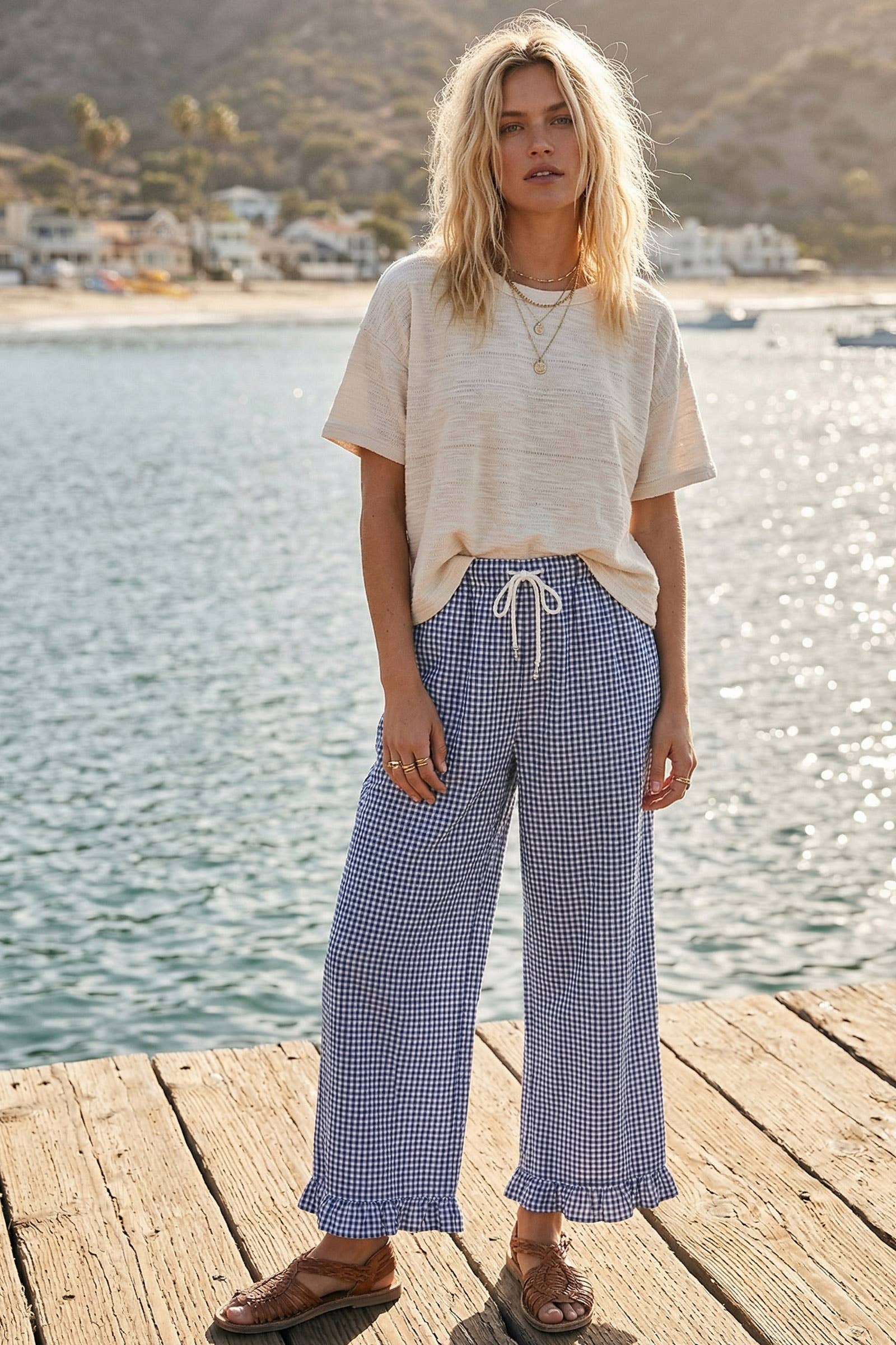 Checkered Gingham Fully Lined Pants: RED / S