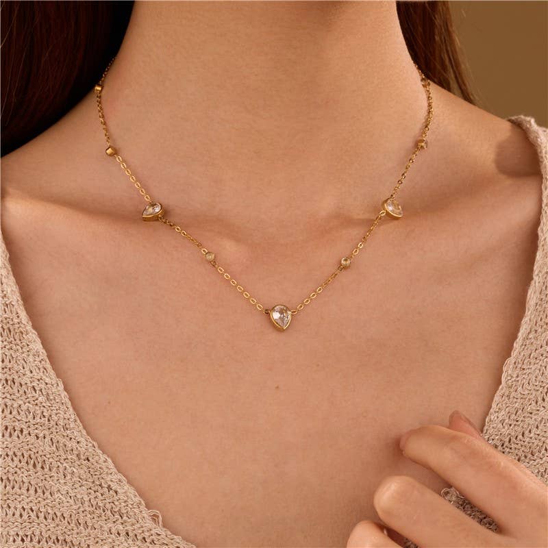 18K STAINLESS STEEL TARNISH FREE CZ NECKLACE | 40NK9693: GOLD