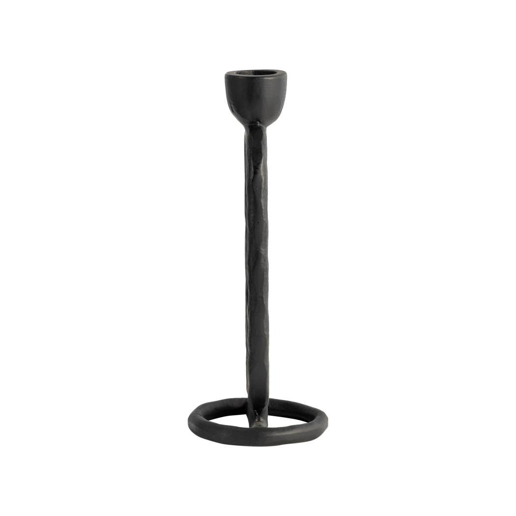 Metal Oval Sculpture Taper Candle Holder - Black, 8 in.