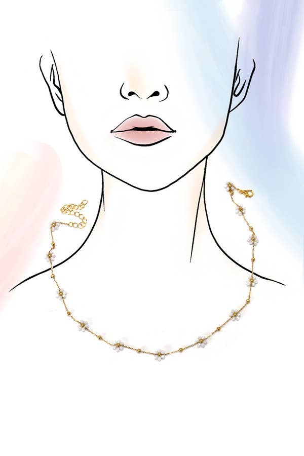 SUMMER MULTI BEADED FLOWER CHARM NECKLACE | 40NK308: White