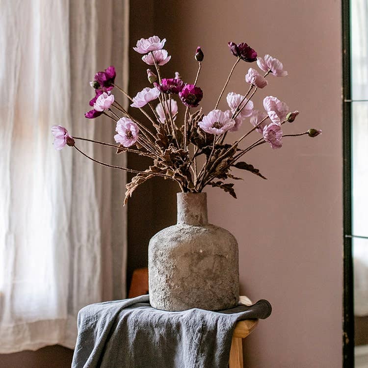 Rustic Poppy Flower Stem in Purple 23" Tall: Purple / One Stem