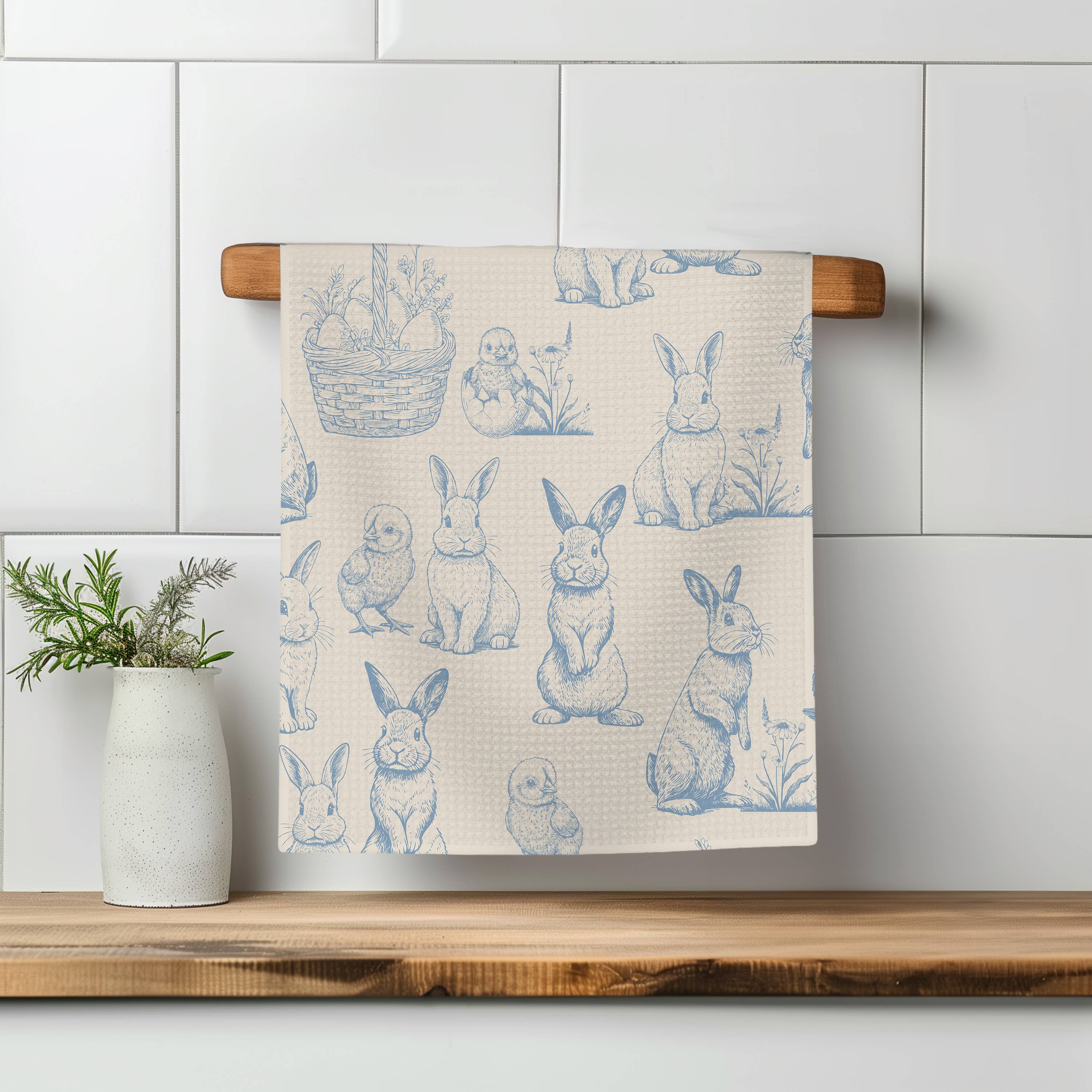 Easter Bunny Rabbit Spring Egg Kitchen Towel Waffle Baking