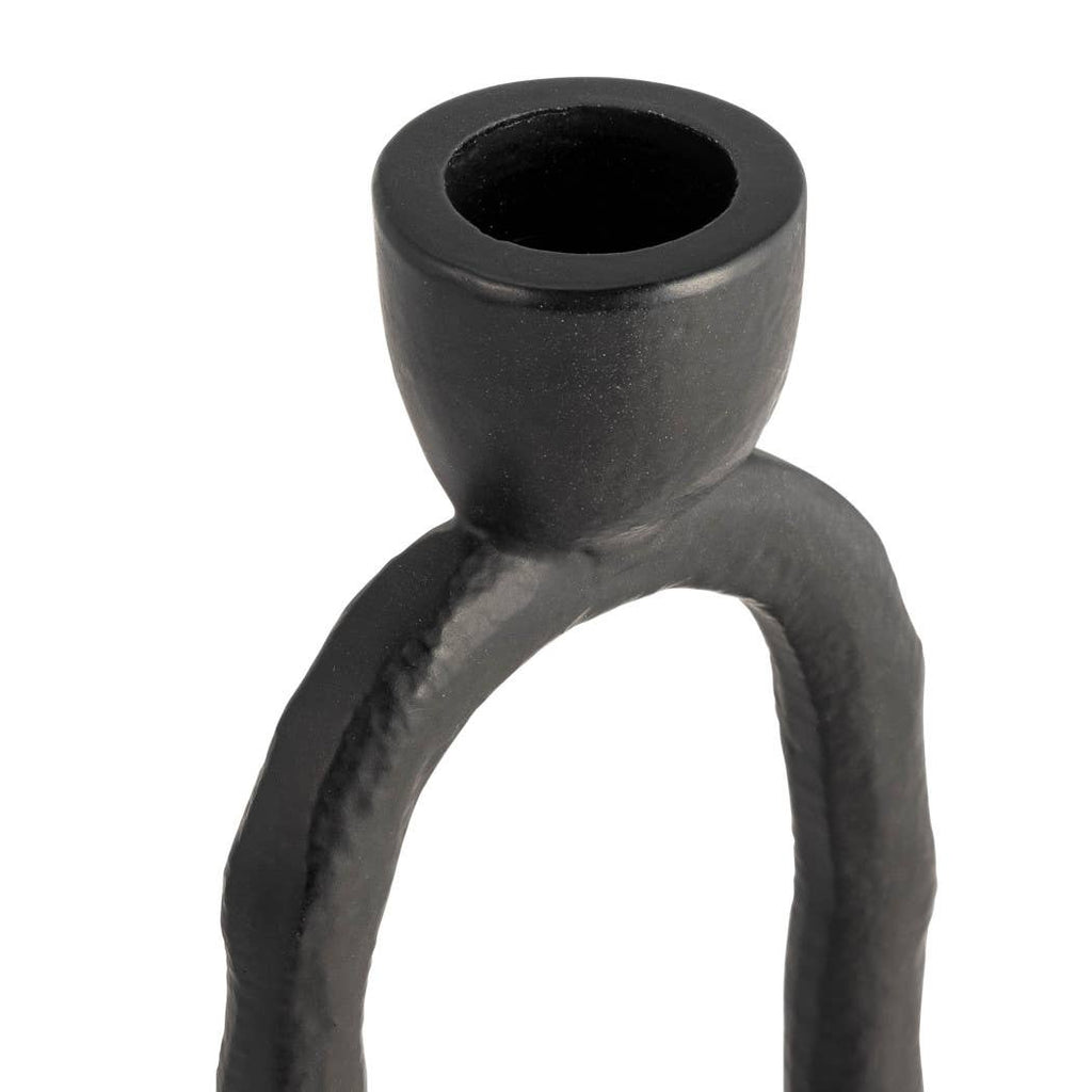 Metal Oval Sculpture Taper Candle Holder - Black, 8 in.