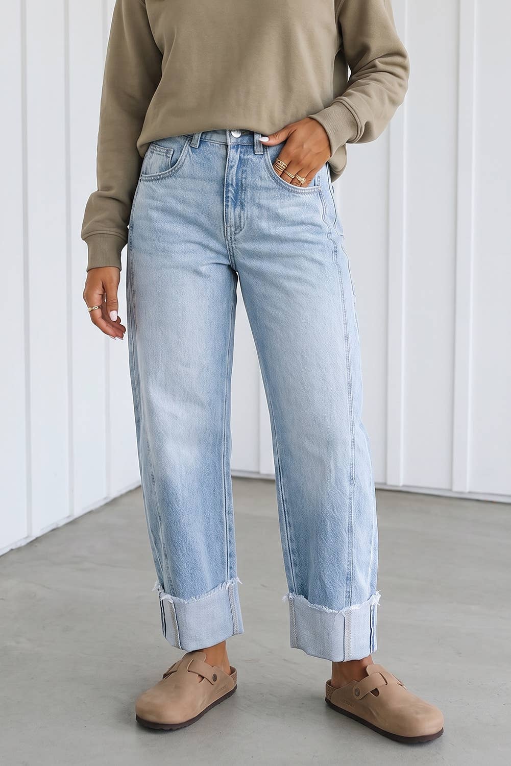 LAS Raw Hem Turnup Loose Ankle-length Pocket Jeans (4-16): Myosotis / 6