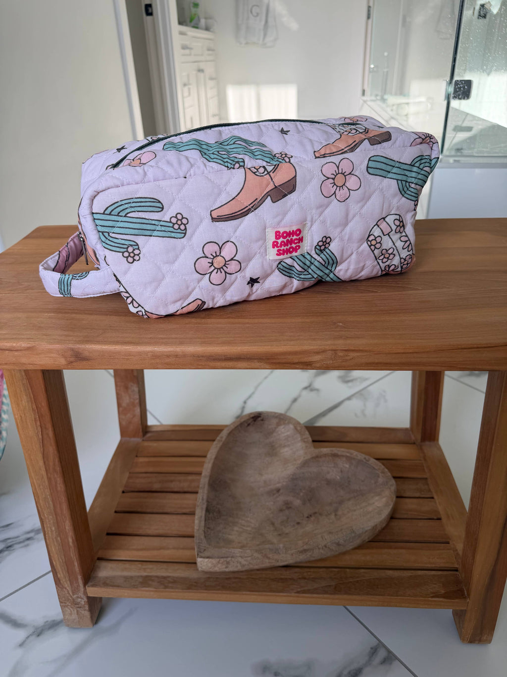 XL Western Fabric Toiletry Bag  Makeup Bag • Travel Pouch: PUNCHY PINK