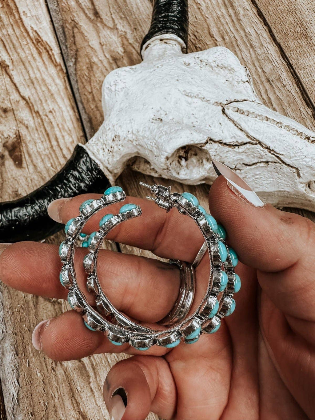 Western Turquoise Hoop Earrings
