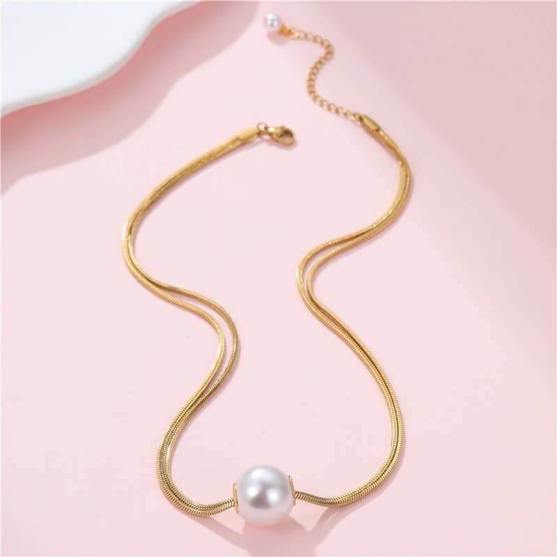 STAINLESS STEEL NON-TARNISH PEARL NECKLACE | 40NK9689: GOLD