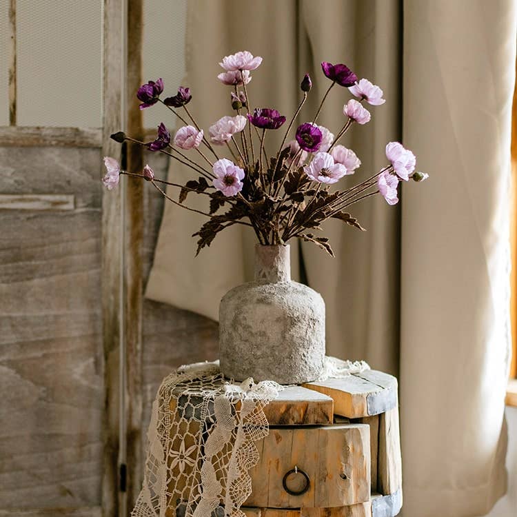 Rustic Poppy Flower Stem in Purple 23" Tall: Purple / One Stem
